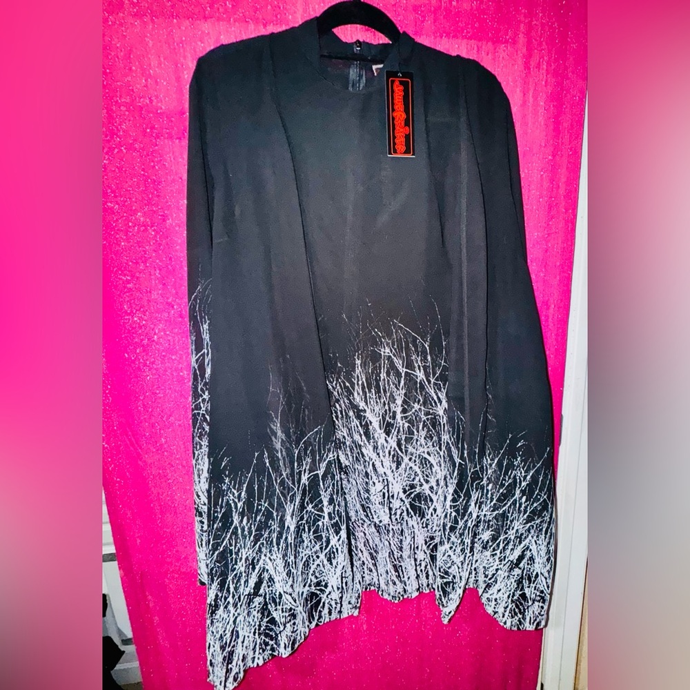 NWT JAWBREAKER Black Twig Hanky Hem Sleeveless Sheer Party Dress & Cardigan Set